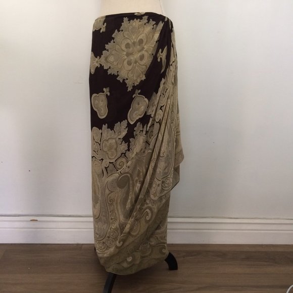 J Peterman Brown Silk Sarong Maxi Skirt 12 - Picture 1 of 11